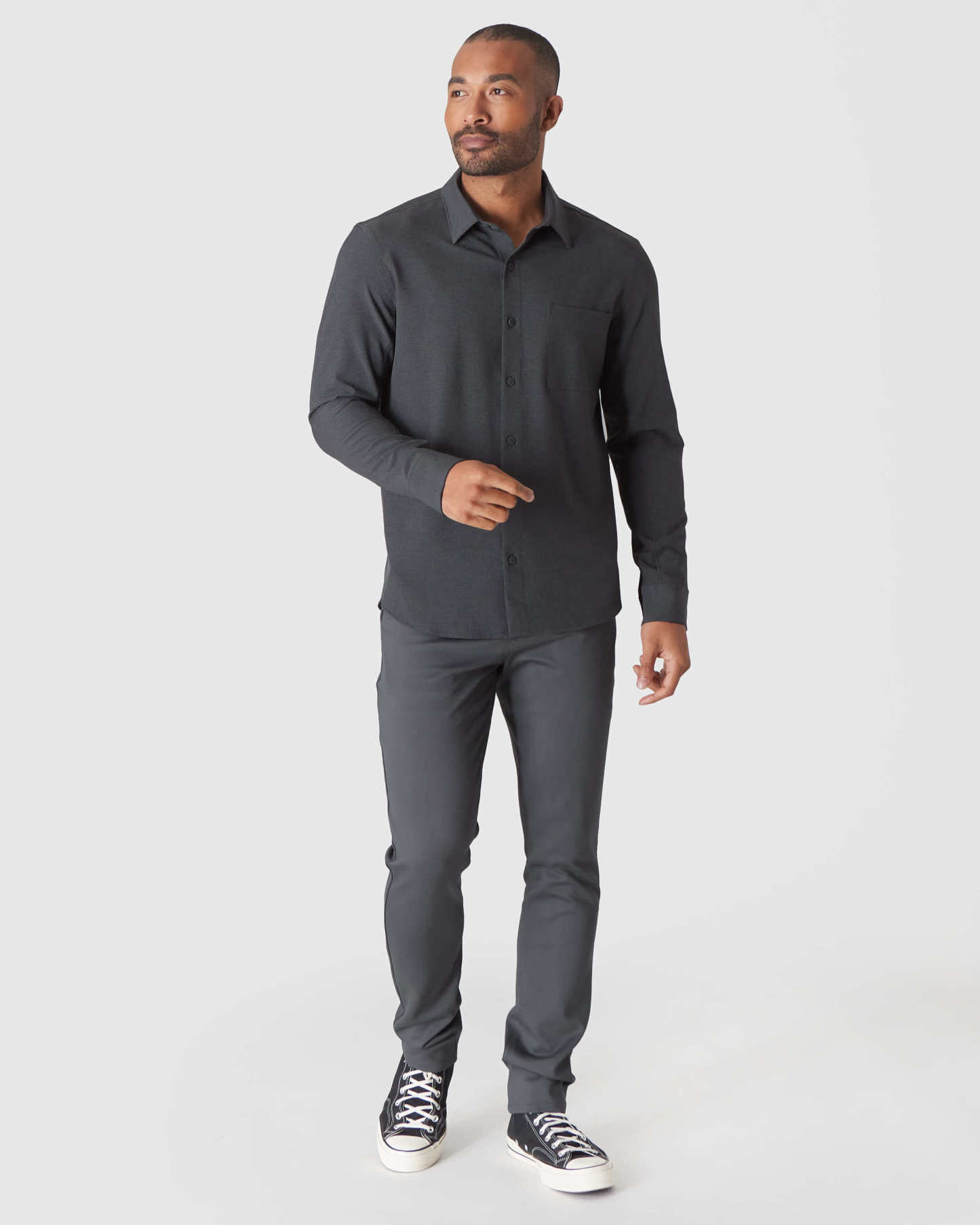 Charcoal Heather Gray Long Sleeve Ripstop Commuter Shirt-VibeCloset
