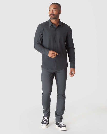 Charcoal Heather Gray Long Sleeve Ripstop Commuter Shirt-VibeCloset