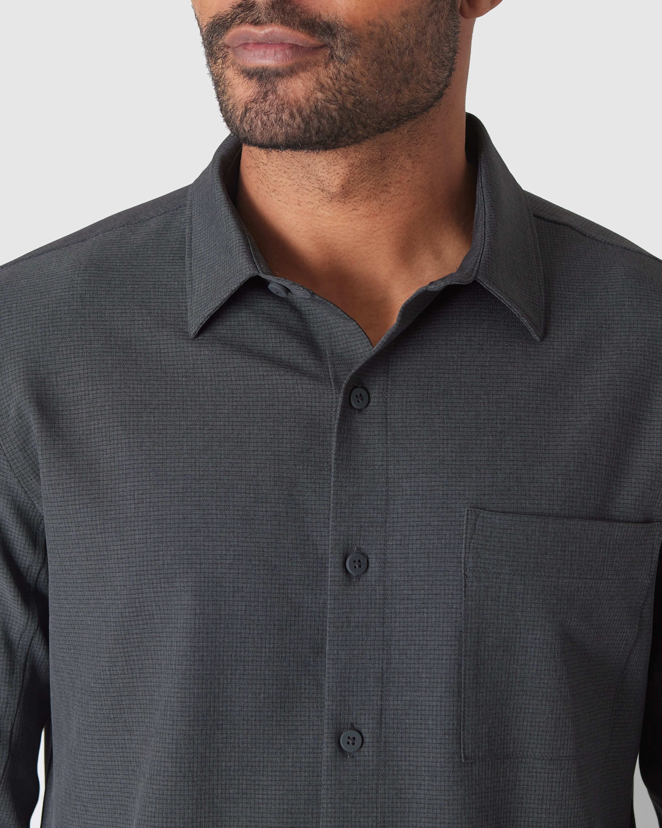 Charcoal Heather Gray Long Sleeve Ripstop Commuter Shirt-VibeCloset