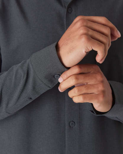 Charcoal Heather Gray Long Sleeve Ripstop Commuter Shirt-VibeCloset