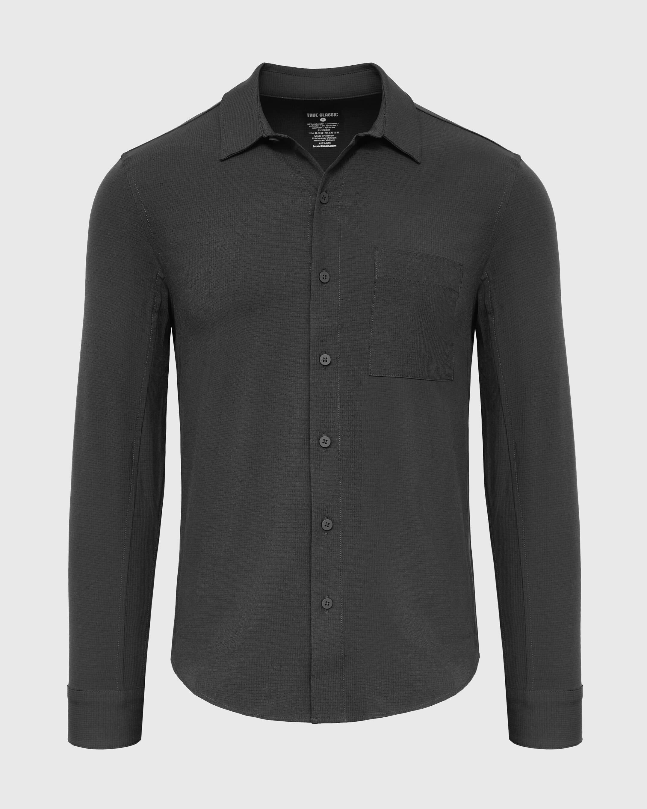 Charcoal Heather Gray Long Sleeve Ripstop Commuter Shirt-VibeCloset