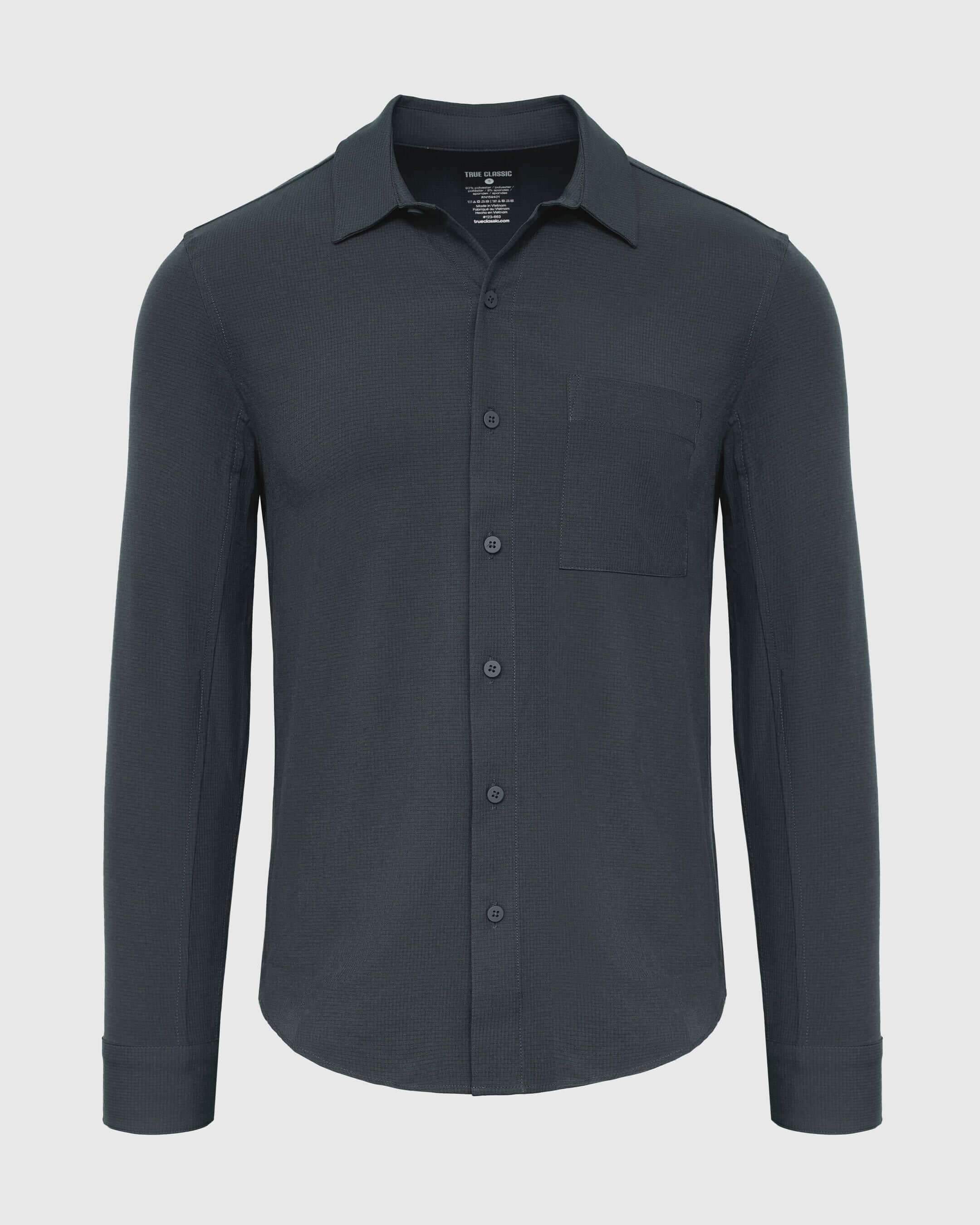 Heather Navy Long Sleeve Ripstop Commuter Shirt-VibeCloset
