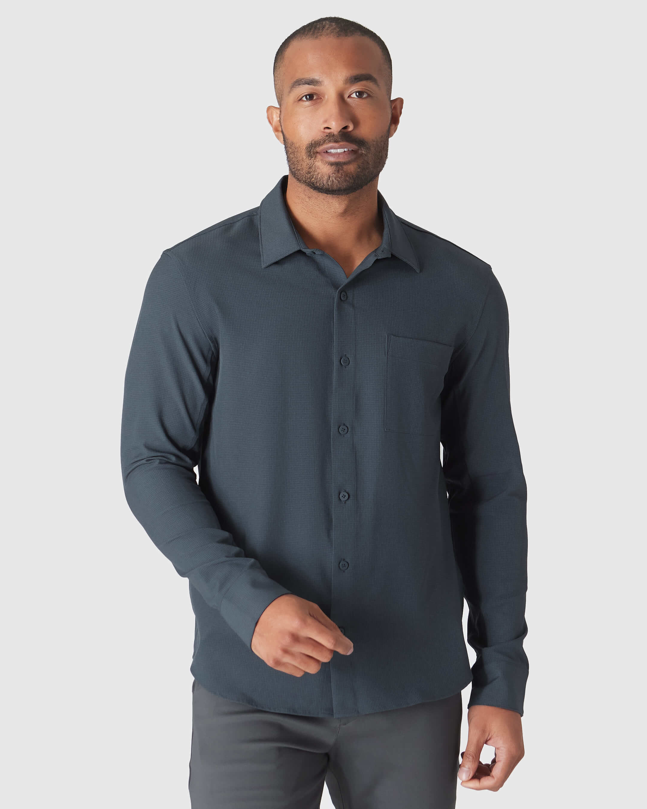 Heather Navy Long Sleeve Ripstop Commuter Shirt-VibeCloset
