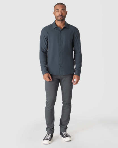 Heather Navy Long Sleeve Ripstop Commuter Shirt-VibeCloset