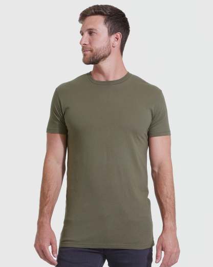 Military Green Tall Round Hem Crew Neck T-Shirt-VibeCloset