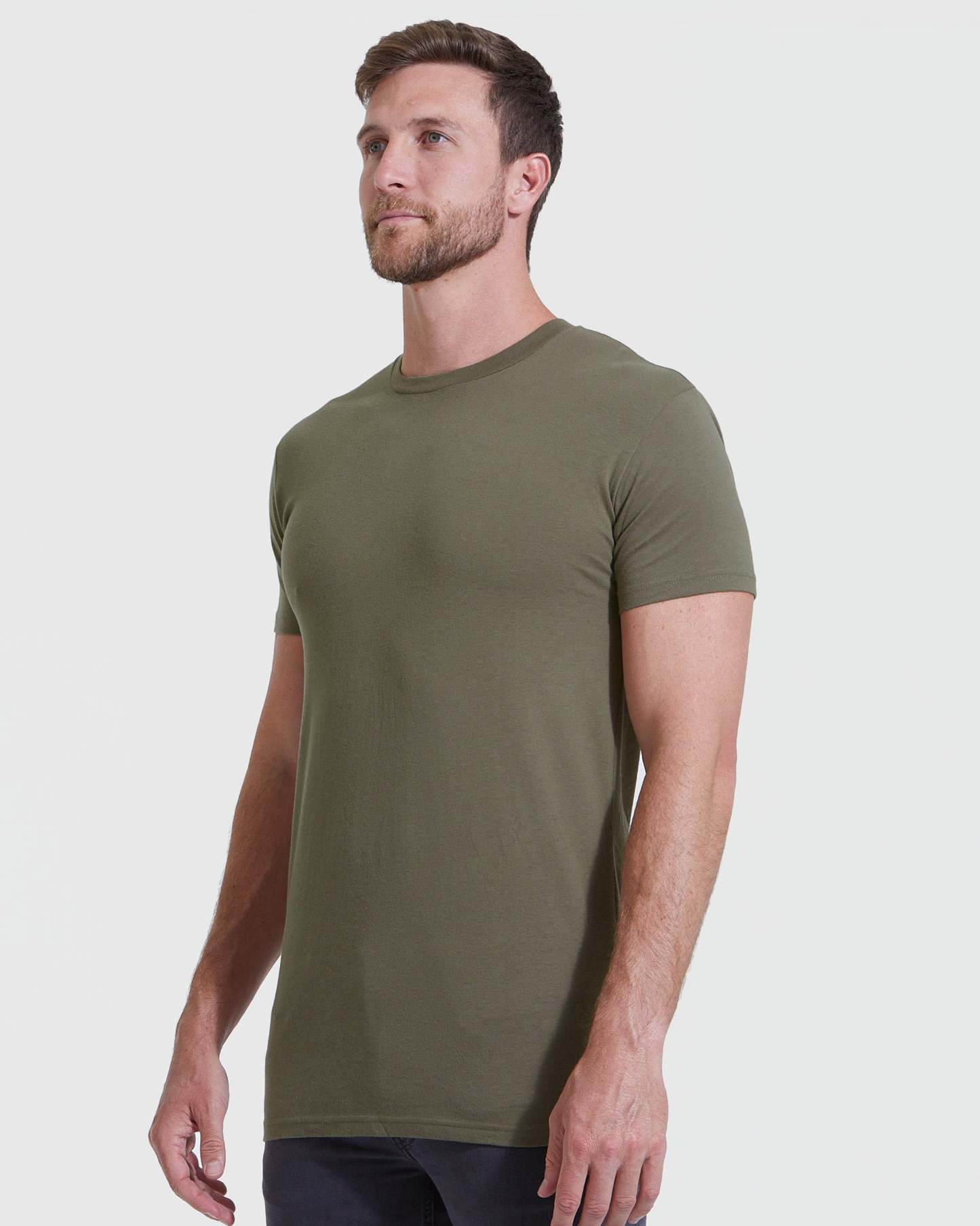 Military Green Tall Round Hem Crew Neck T-Shirt-VibeCloset