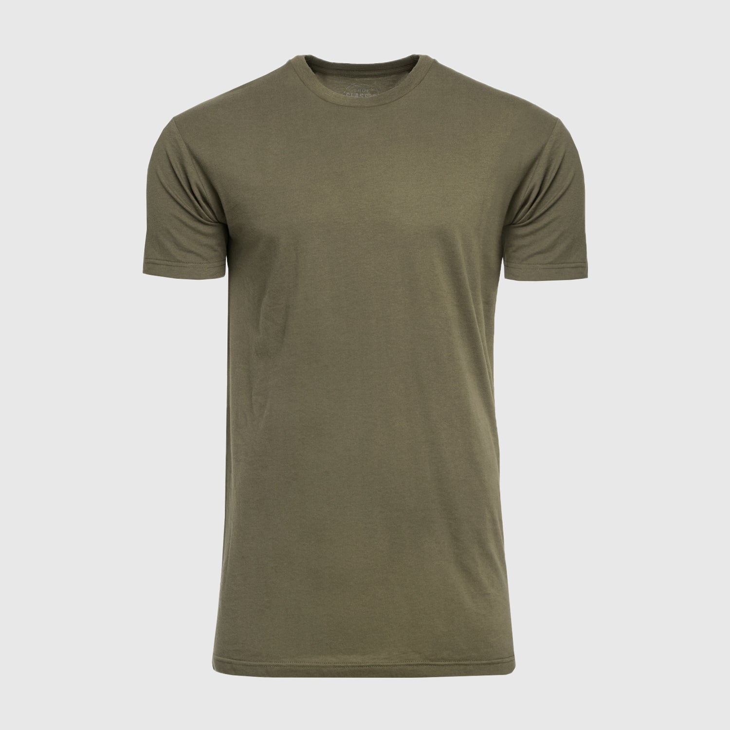 Military Green Tall Round Hem Crew Neck T-Shirt-VibeCloset
