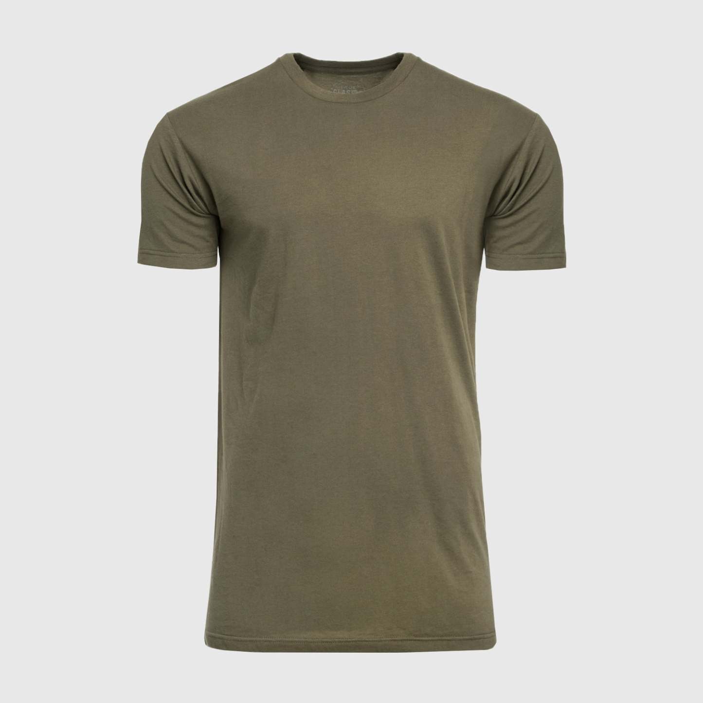 Military Green Tall Round Hem Crew Neck T-Shirt-VibeCloset