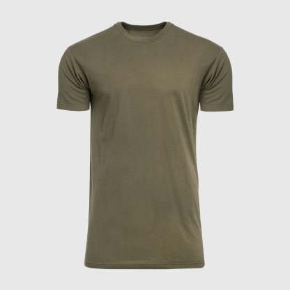 Military Green Tall Round Hem Crew Neck T-Shirt-VibeCloset
