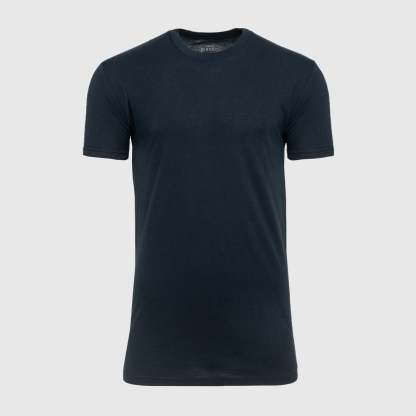 Navy Tall Round Hem Crew Neck T-Shirt-VibeCloset