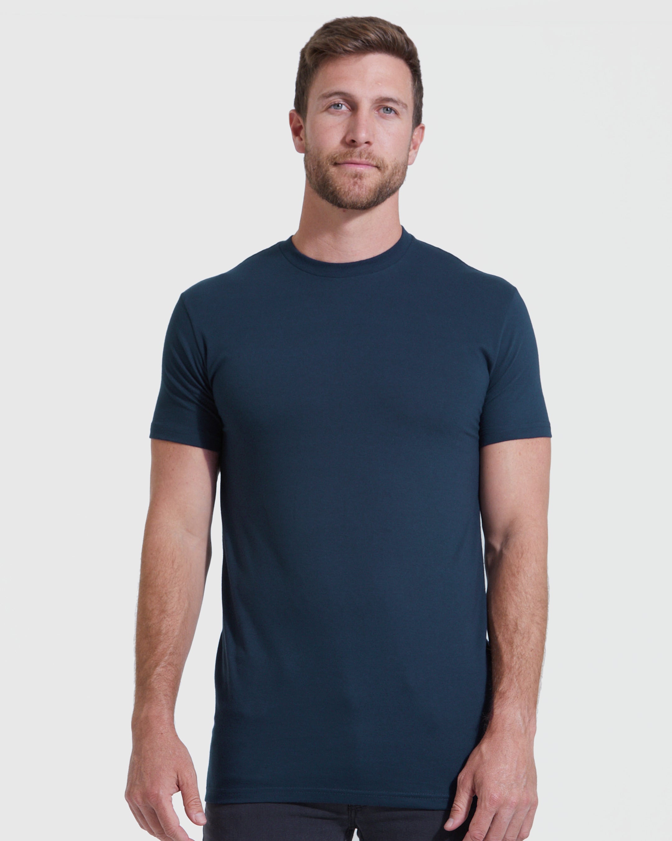 Navy Tall Round Hem Crew Neck T-Shirt-VibeCloset