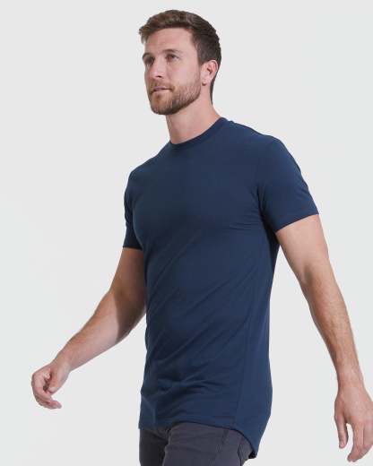 Navy Tall Round Hem Crew Neck T-Shirt-VibeCloset