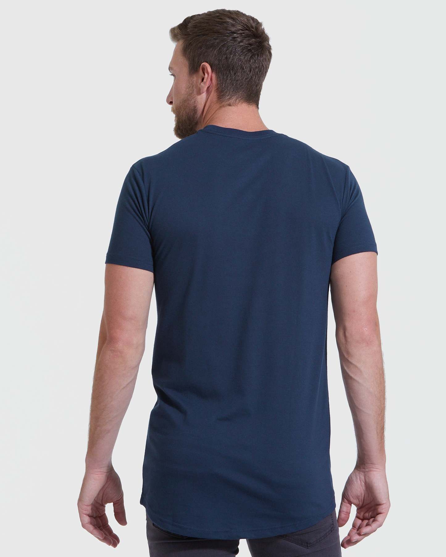 Navy Tall Round Hem Crew Neck T-Shirt-VibeCloset