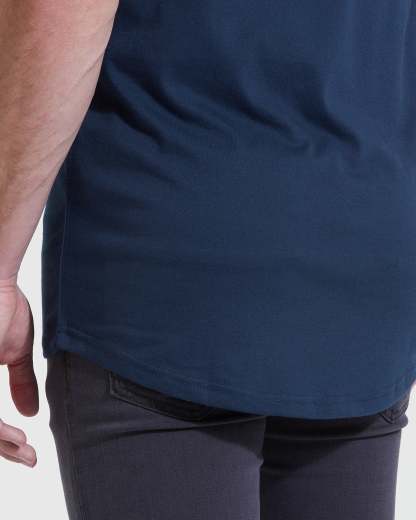 Navy Tall Round Hem Crew Neck T-Shirt-VibeCloset