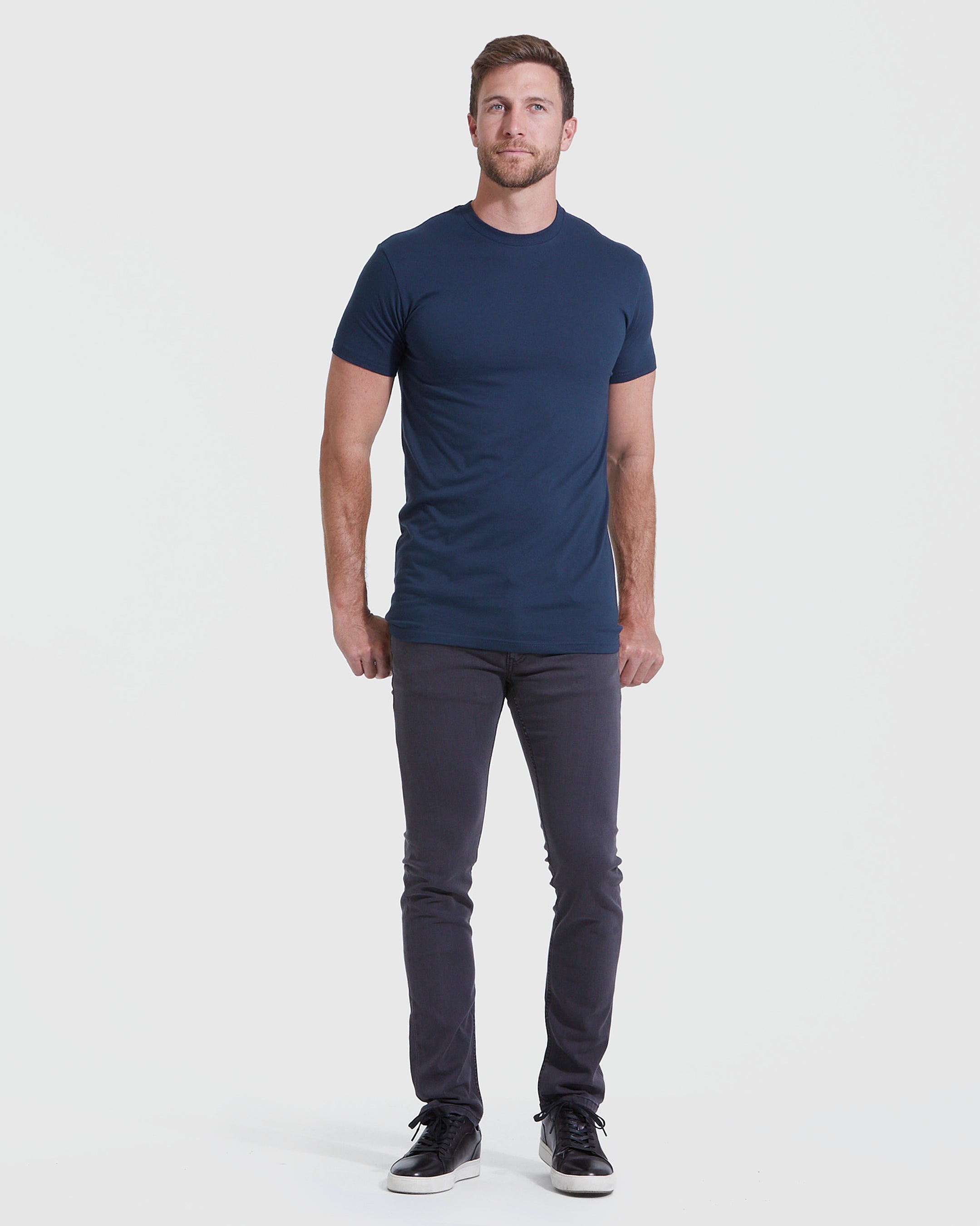 Navy Tall Round Hem Crew Neck T-Shirt-VibeCloset
