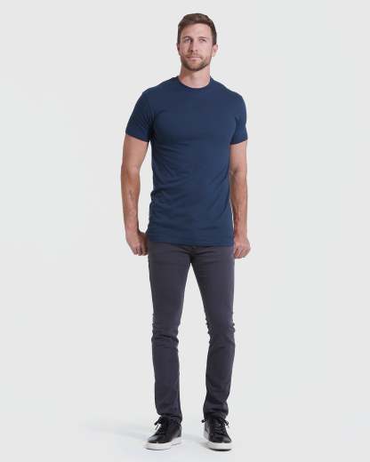 Navy Tall Round Hem Crew Neck T-Shirt-VibeCloset