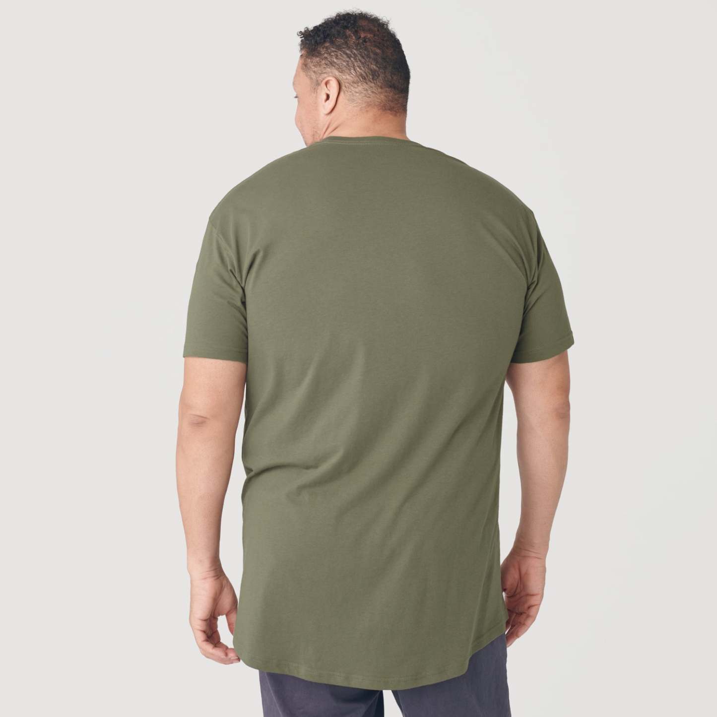 Military Green Tall Round Hem Crew Neck T-Shirt-VibeCloset