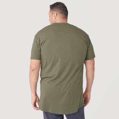 Military Green Tall Round Hem Crew Neck T-Shirt-VibeCloset