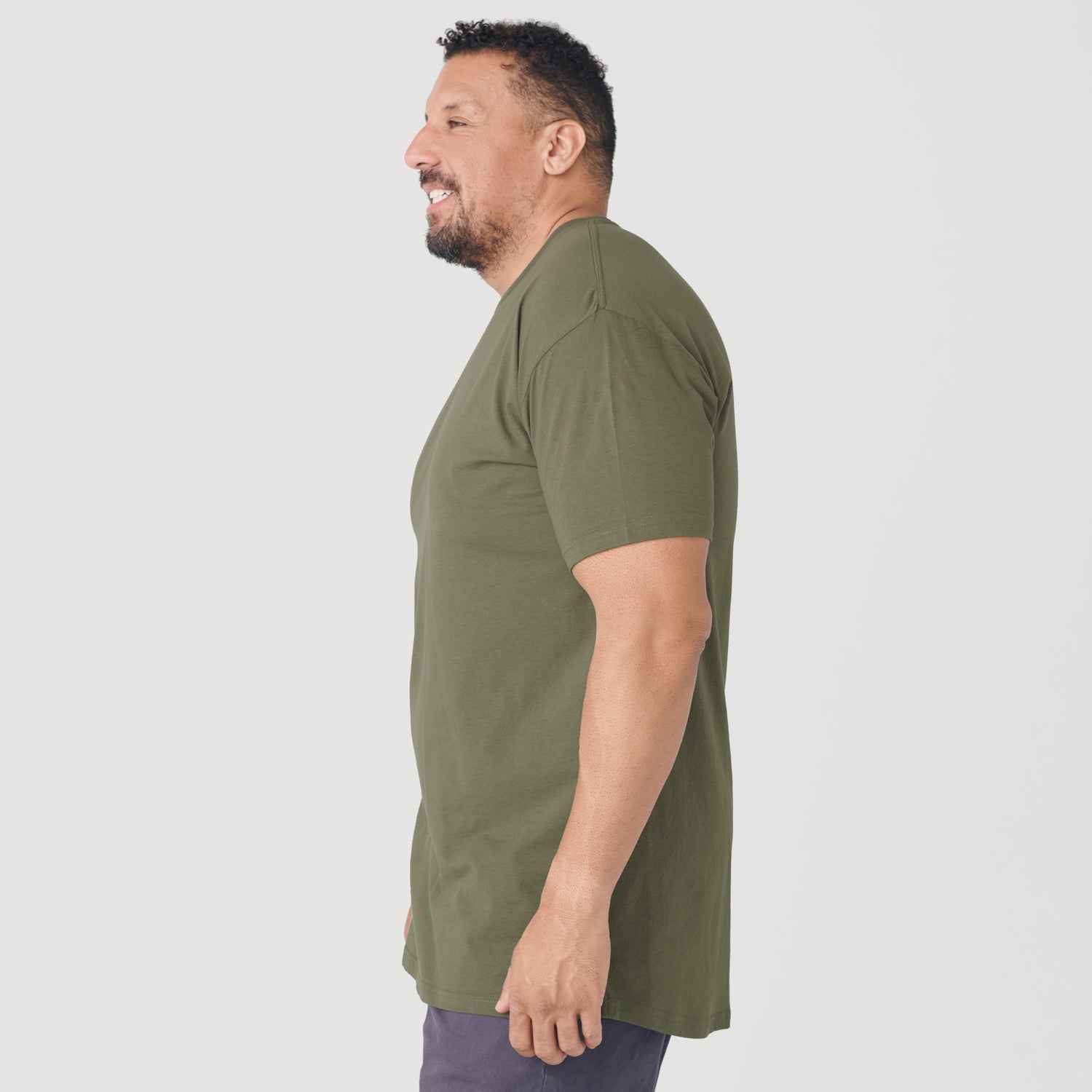 Military Green Tall Round Hem Crew Neck T-Shirt-VibeCloset