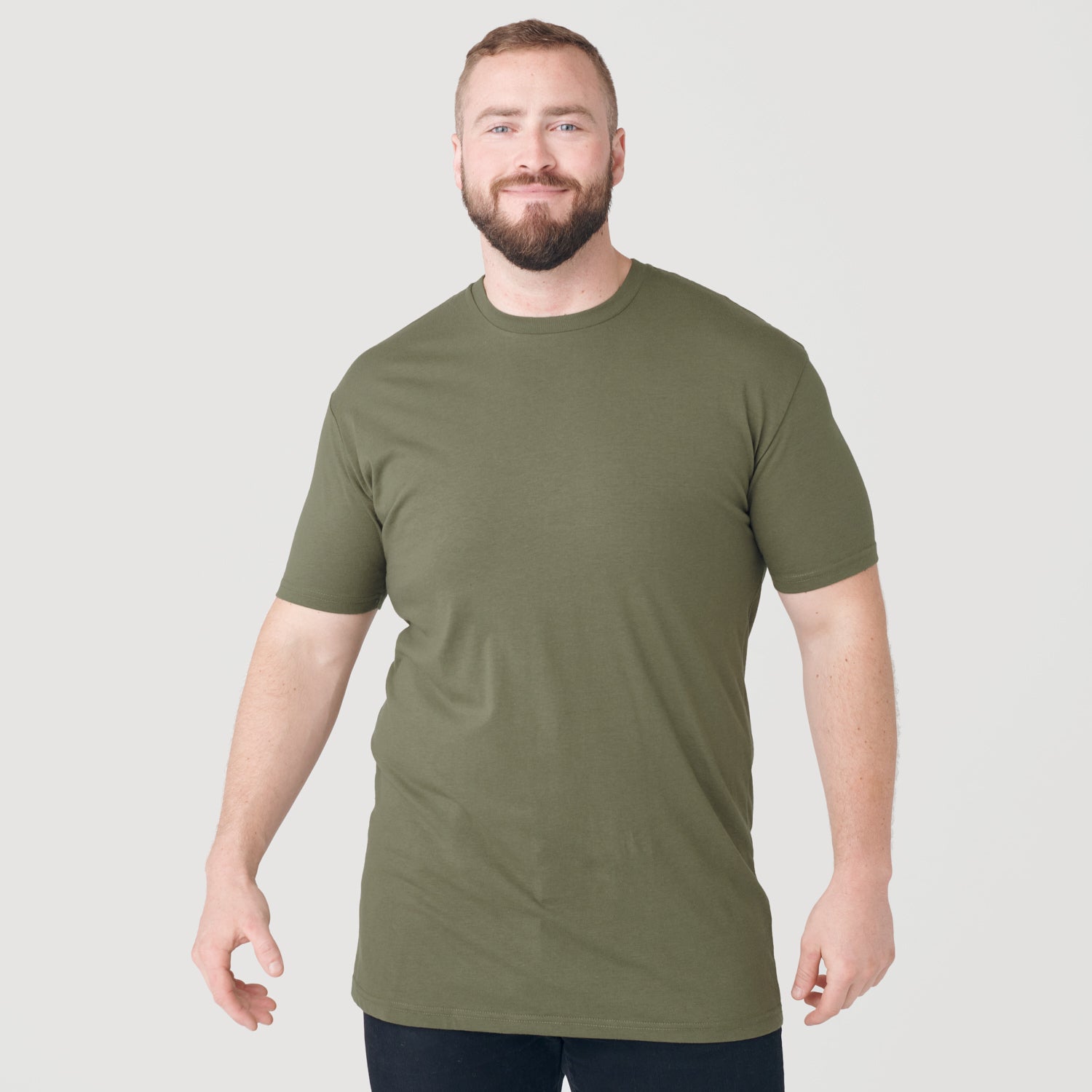 Military Green Tall Round Hem Crew Neck T-Shirt-VibeCloset