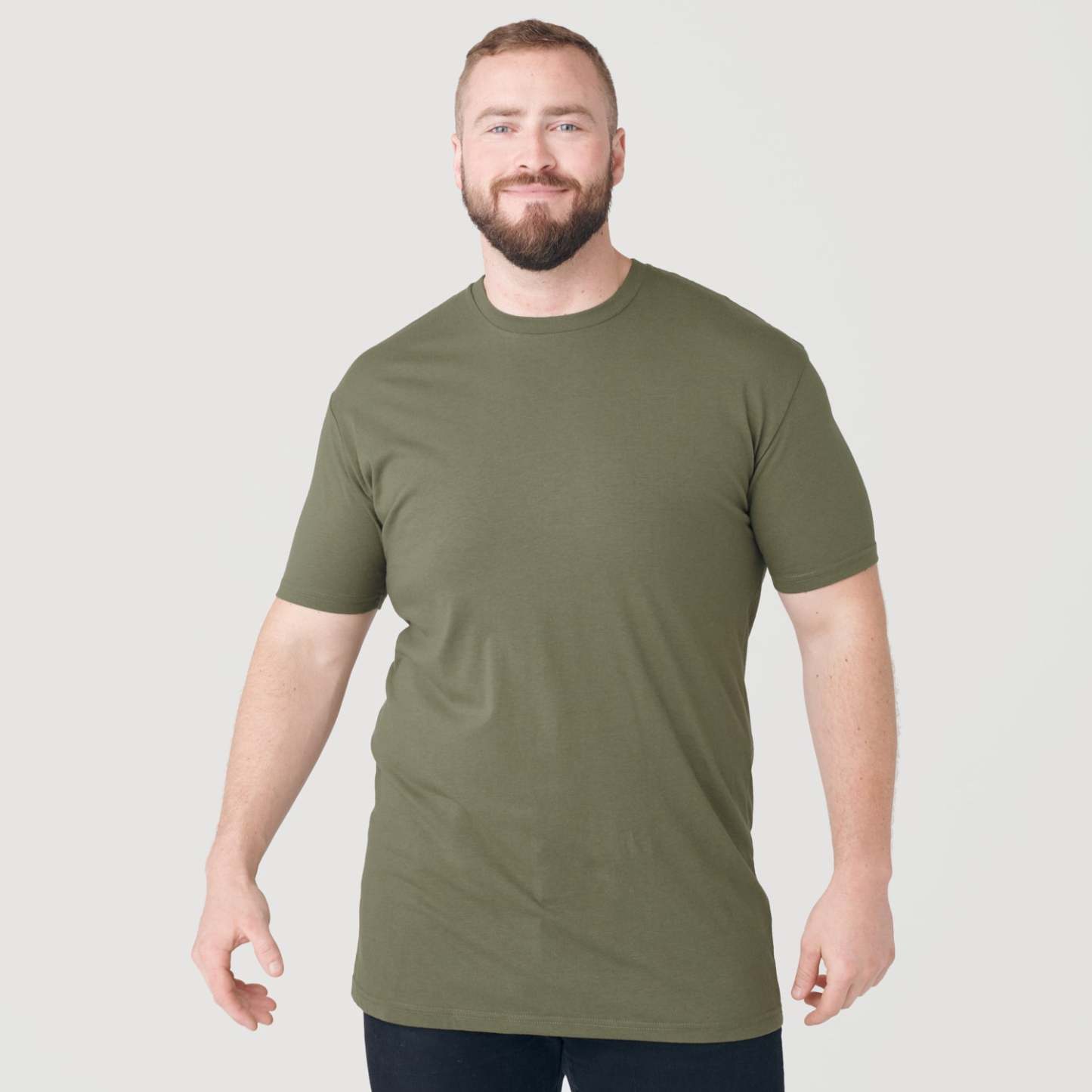 Military Green Tall Round Hem Crew Neck T-Shirt-VibeCloset