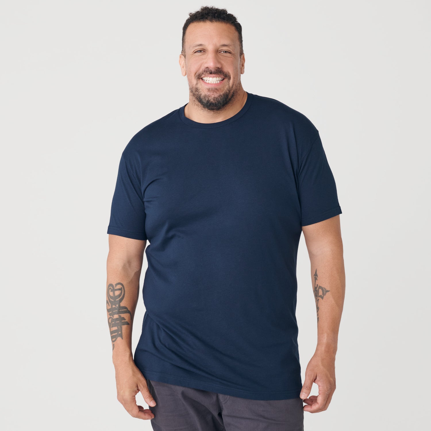 Navy Tall Round Hem Crew Neck T-Shirt-VibeCloset