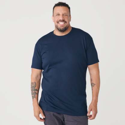 Navy Tall Round Hem Crew Neck T-Shirt-VibeCloset