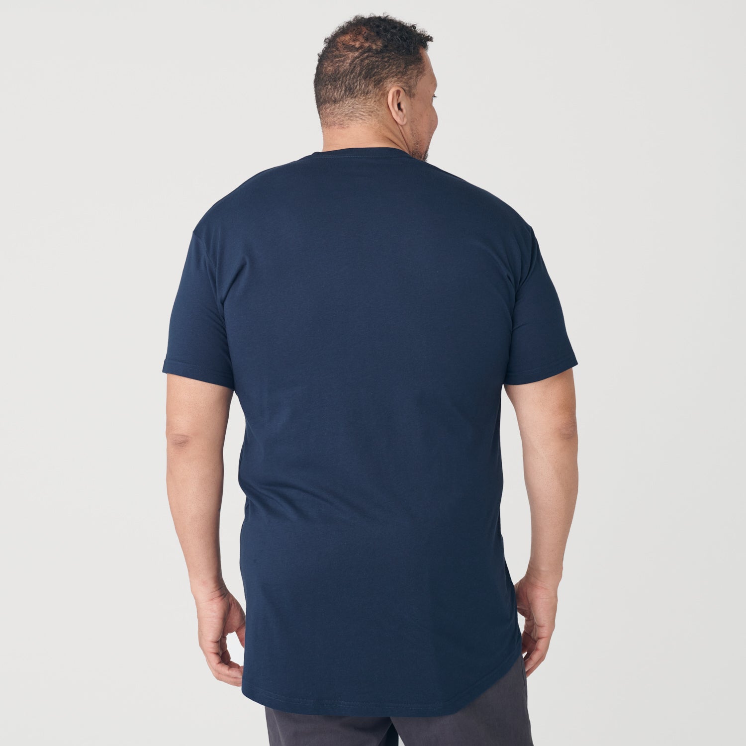 Navy Tall Round Hem Crew Neck T-Shirt-VibeCloset