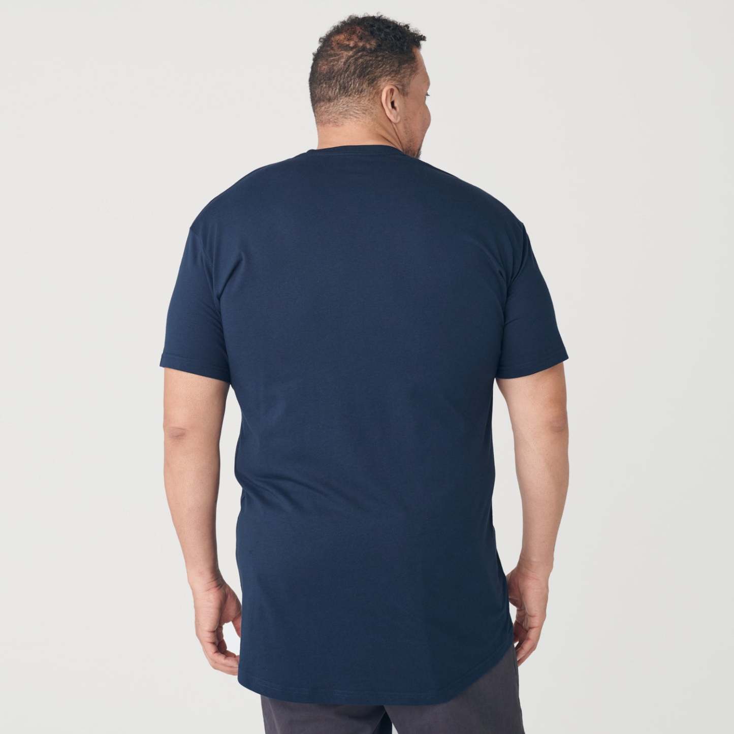 Navy Tall Round Hem Crew Neck T-Shirt-VibeCloset