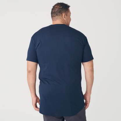 Navy Tall Round Hem Crew Neck T-Shirt-VibeCloset