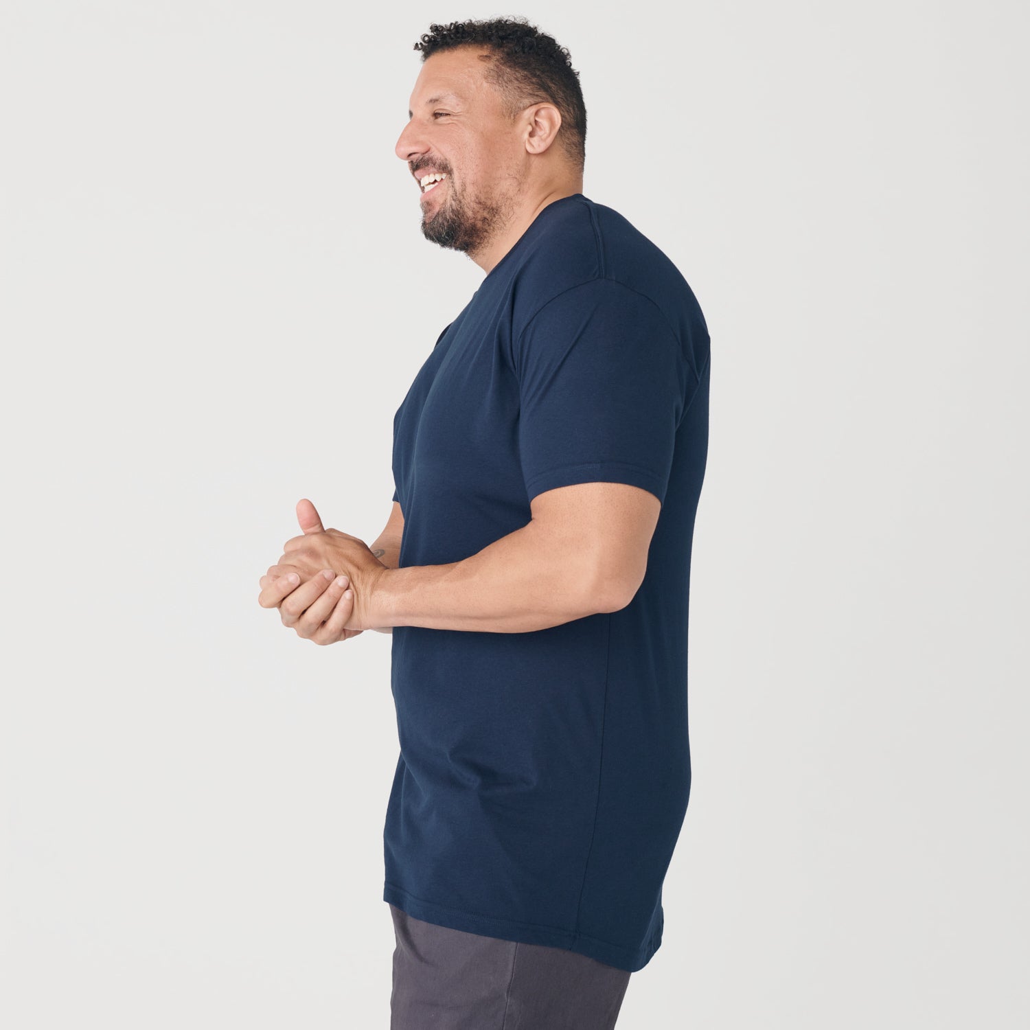 Navy Tall Round Hem Crew Neck T-Shirt-VibeCloset