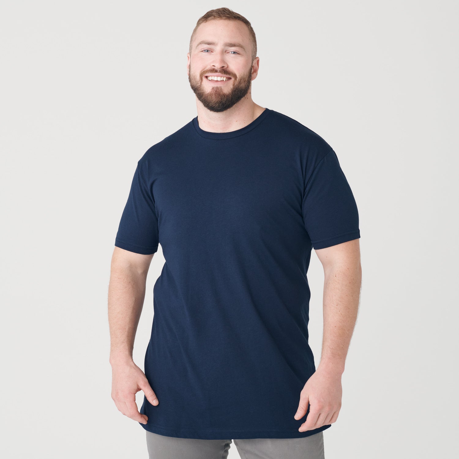 Navy Tall Round Hem Crew Neck T-Shirt-VibeCloset