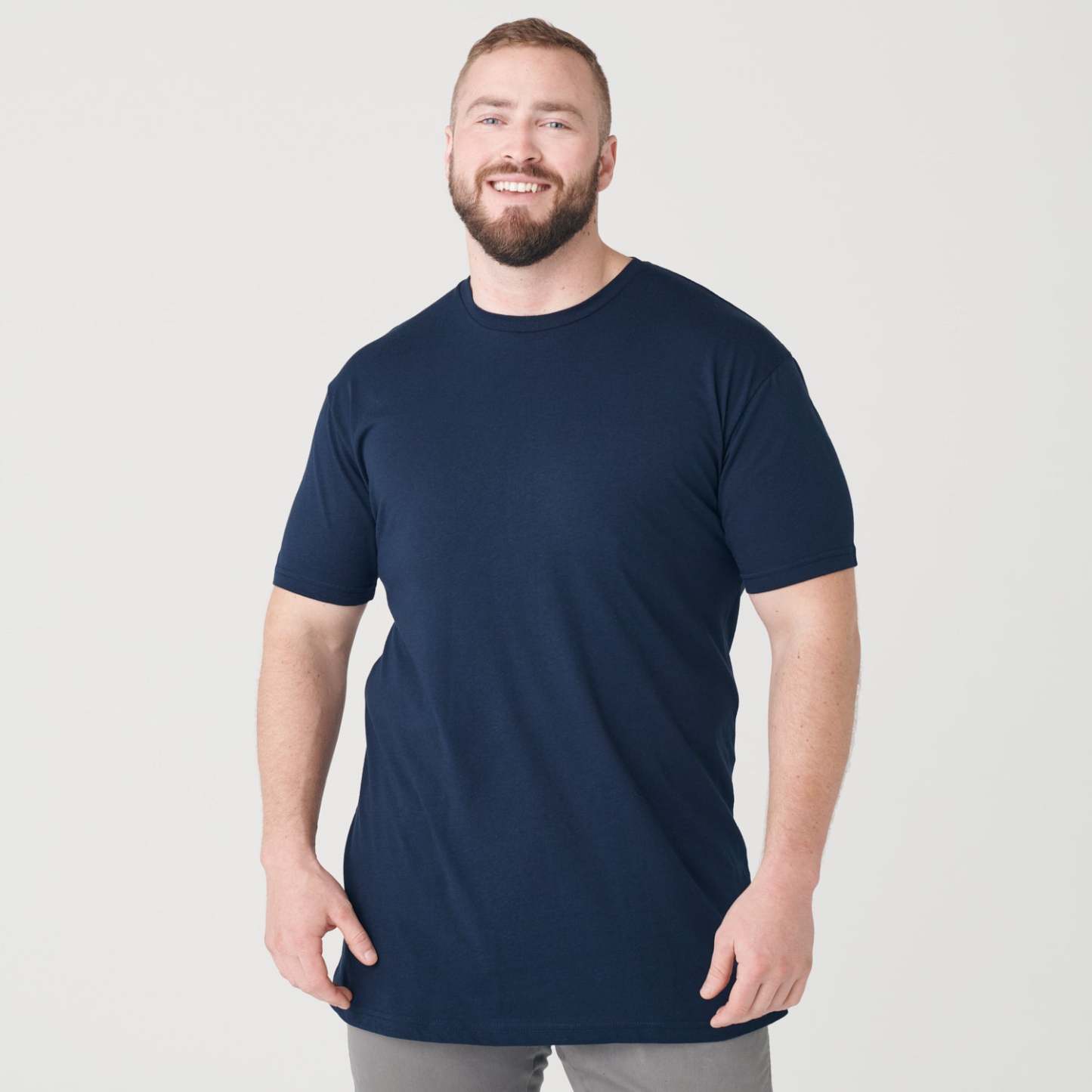 Navy Tall Round Hem Crew Neck T-Shirt-VibeCloset