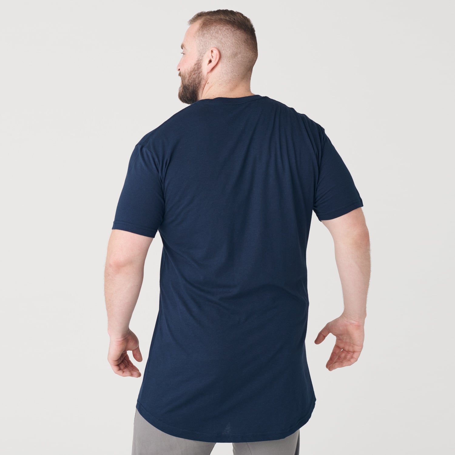 Navy Tall Round Hem Crew Neck T-Shirt-VibeCloset