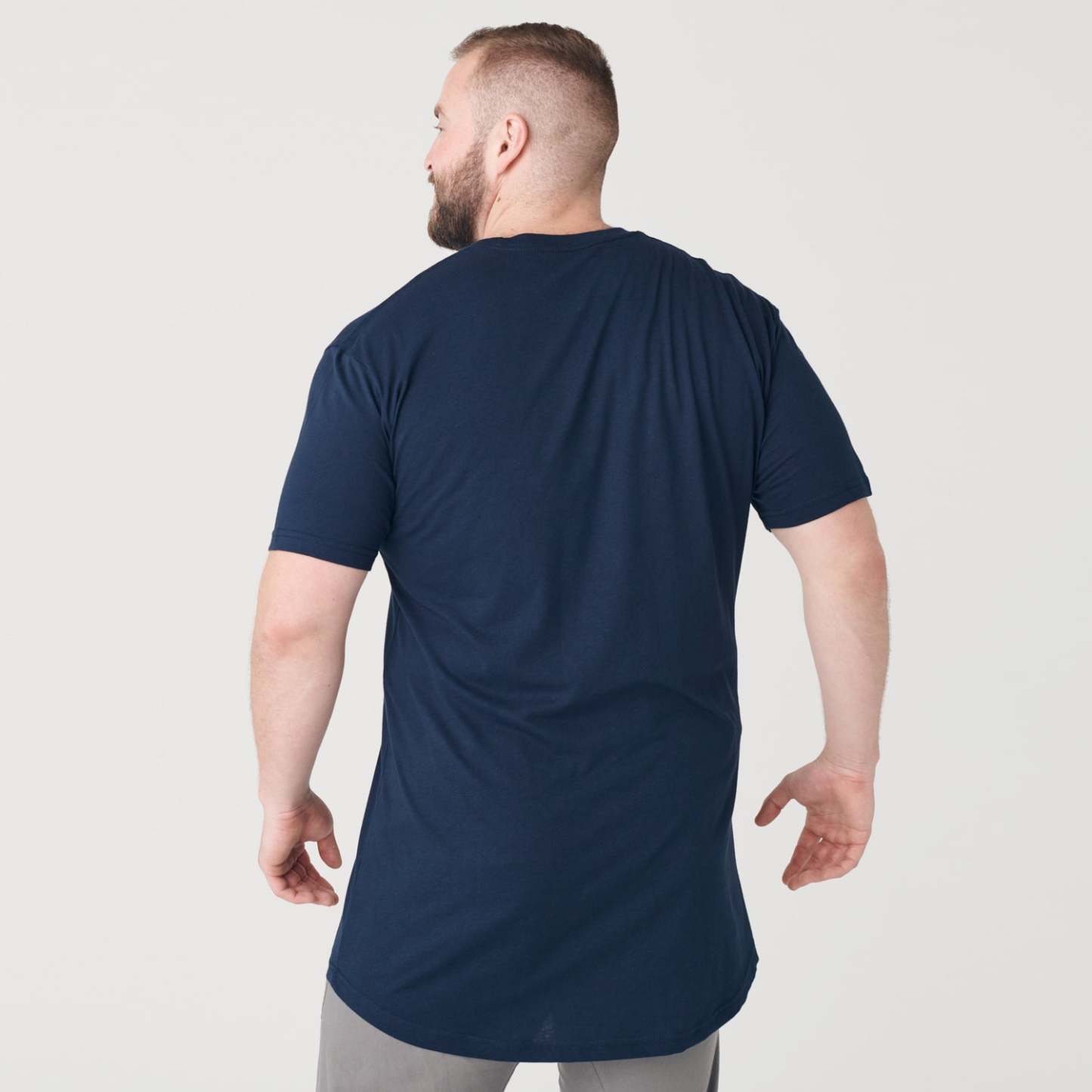 Navy Tall Round Hem Crew Neck T-Shirt-VibeCloset