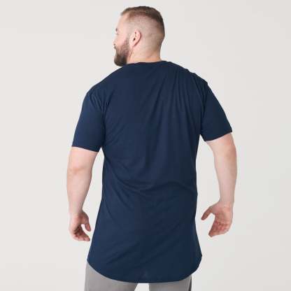 Navy Tall Round Hem Crew Neck T-Shirt-VibeCloset