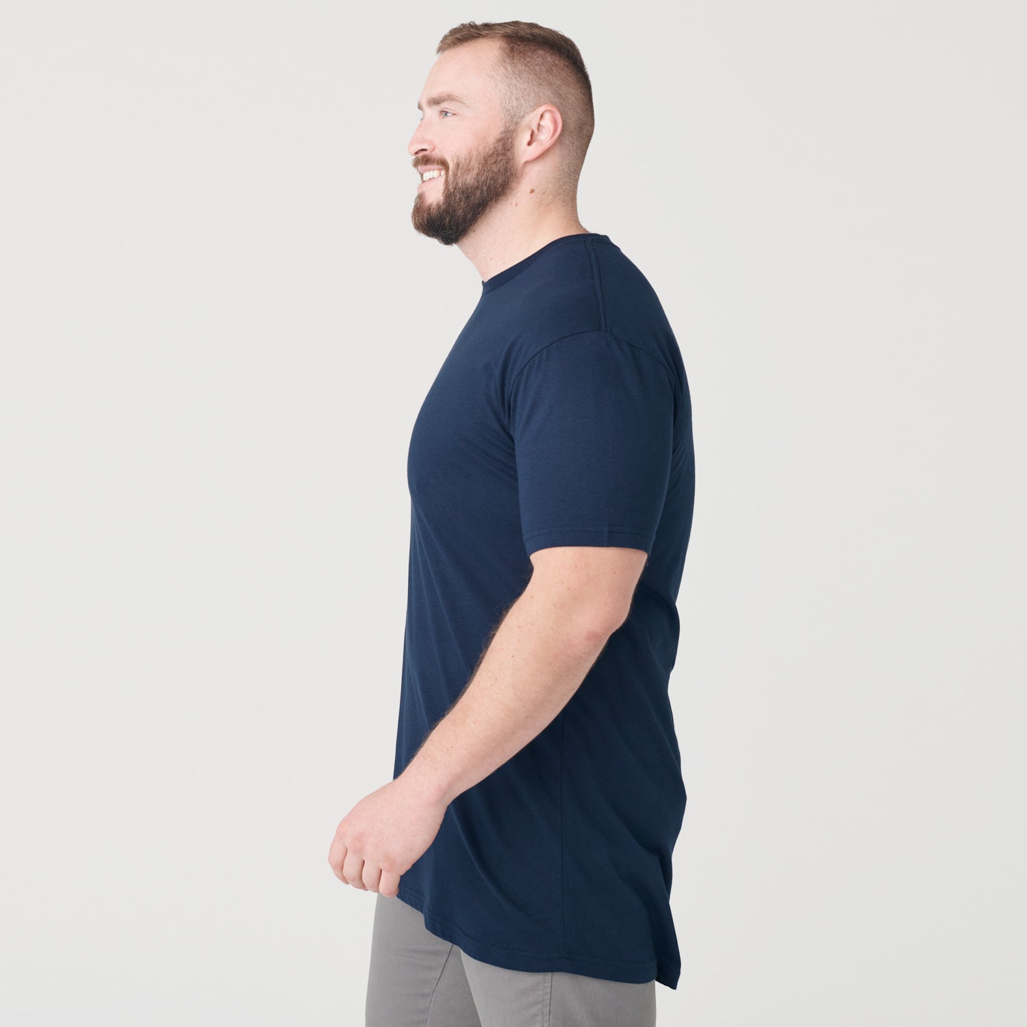 Navy Tall Round Hem Crew Neck T-Shirt-VibeCloset