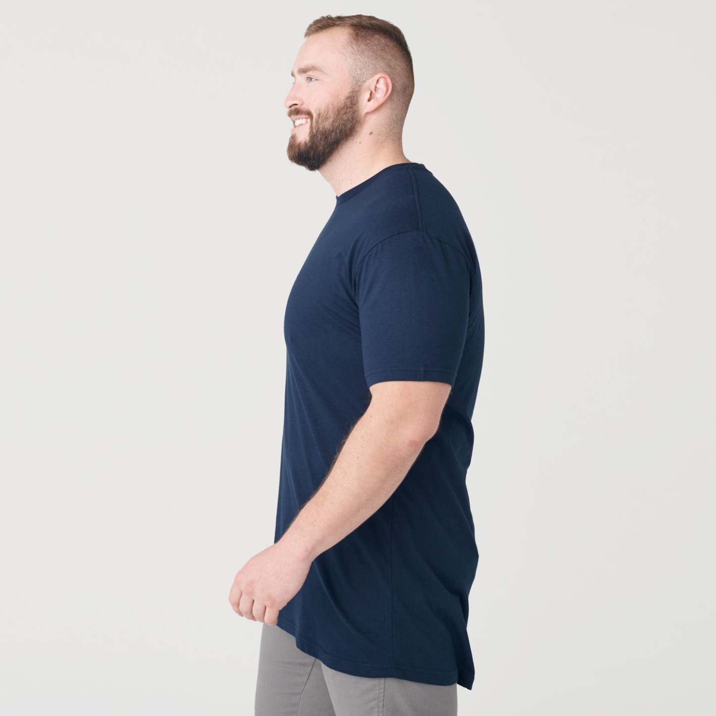 Navy Tall Round Hem Crew Neck T-Shirt-VibeCloset