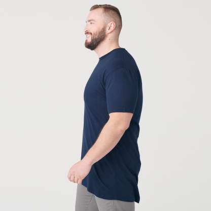 Navy Tall Round Hem Crew Neck T-Shirt-VibeCloset