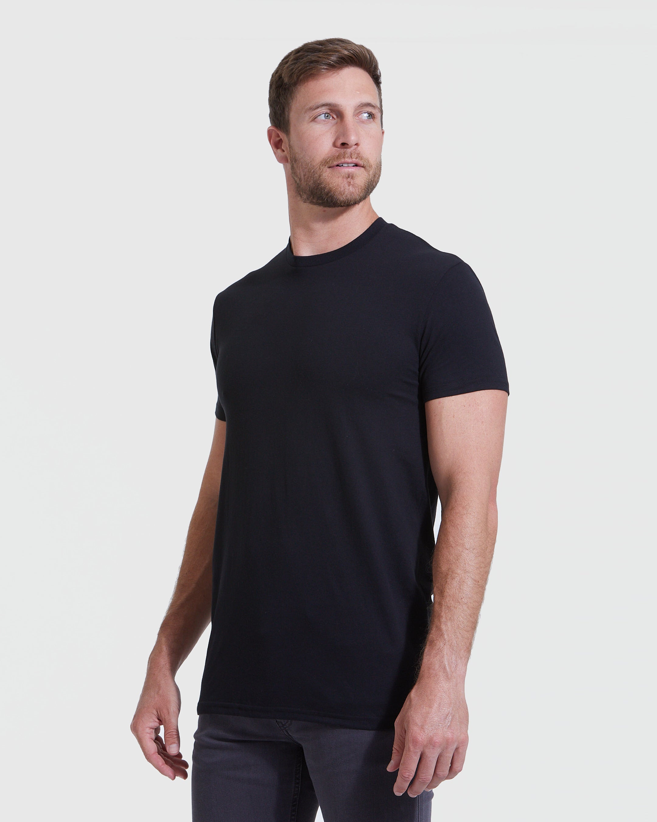 All Black Tall Straight Hem Crew Neck T-Shirt 6-Pack-VibeCloset