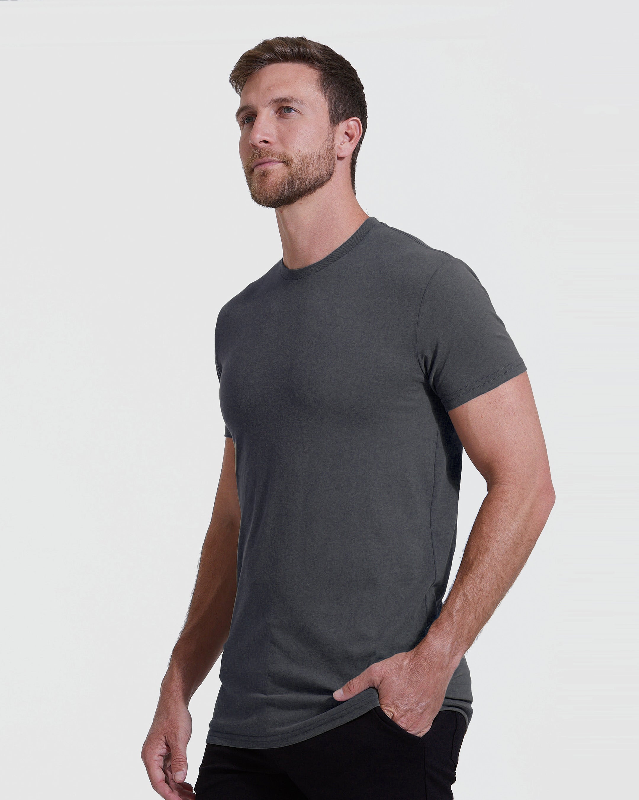 Carbon Tall Straight Hem Crew Neck T-Shirt-VibeCloset