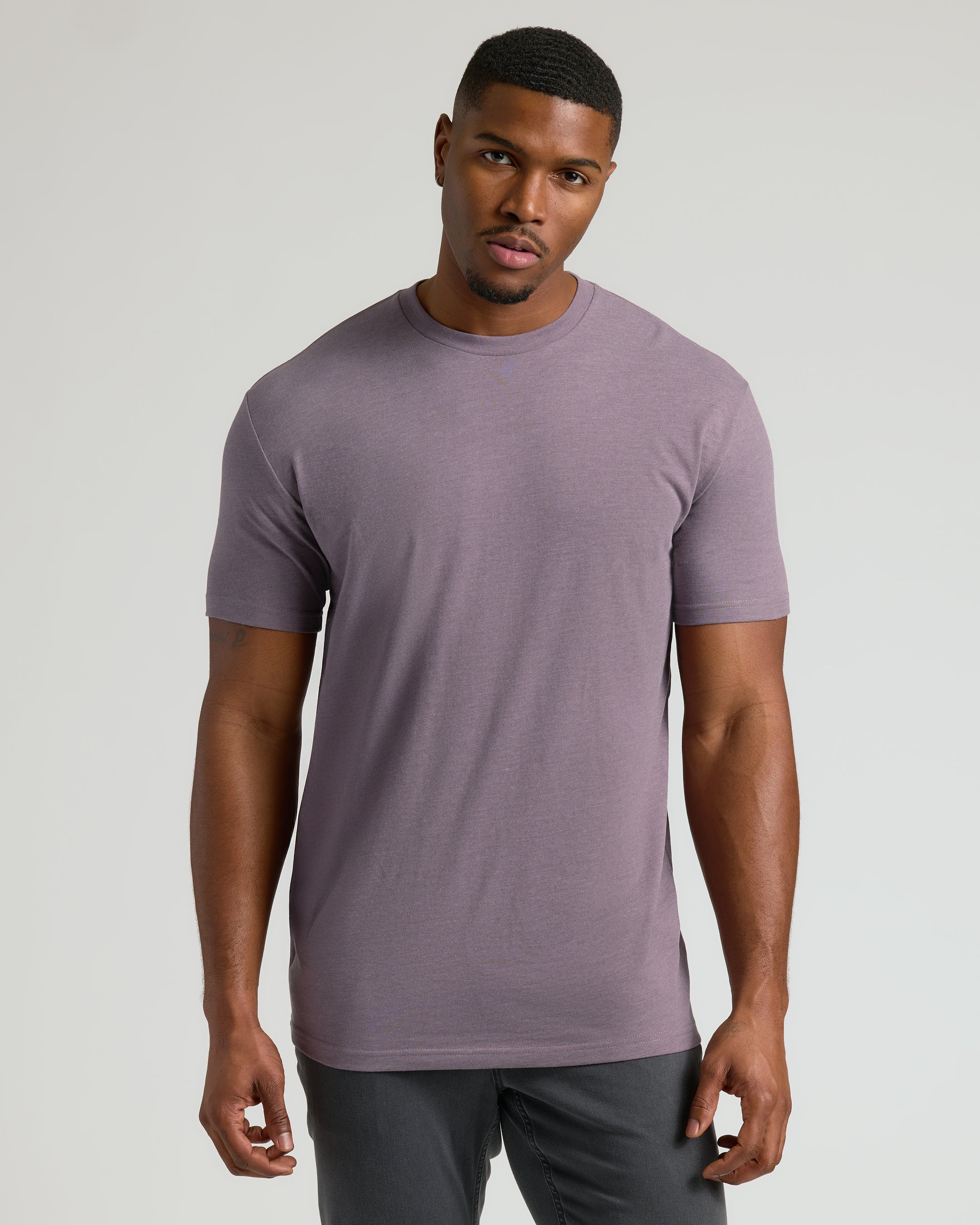 Dark Heather Amethyst Tall Straight Hem Crew Neck T-Shirt-VibeCloset