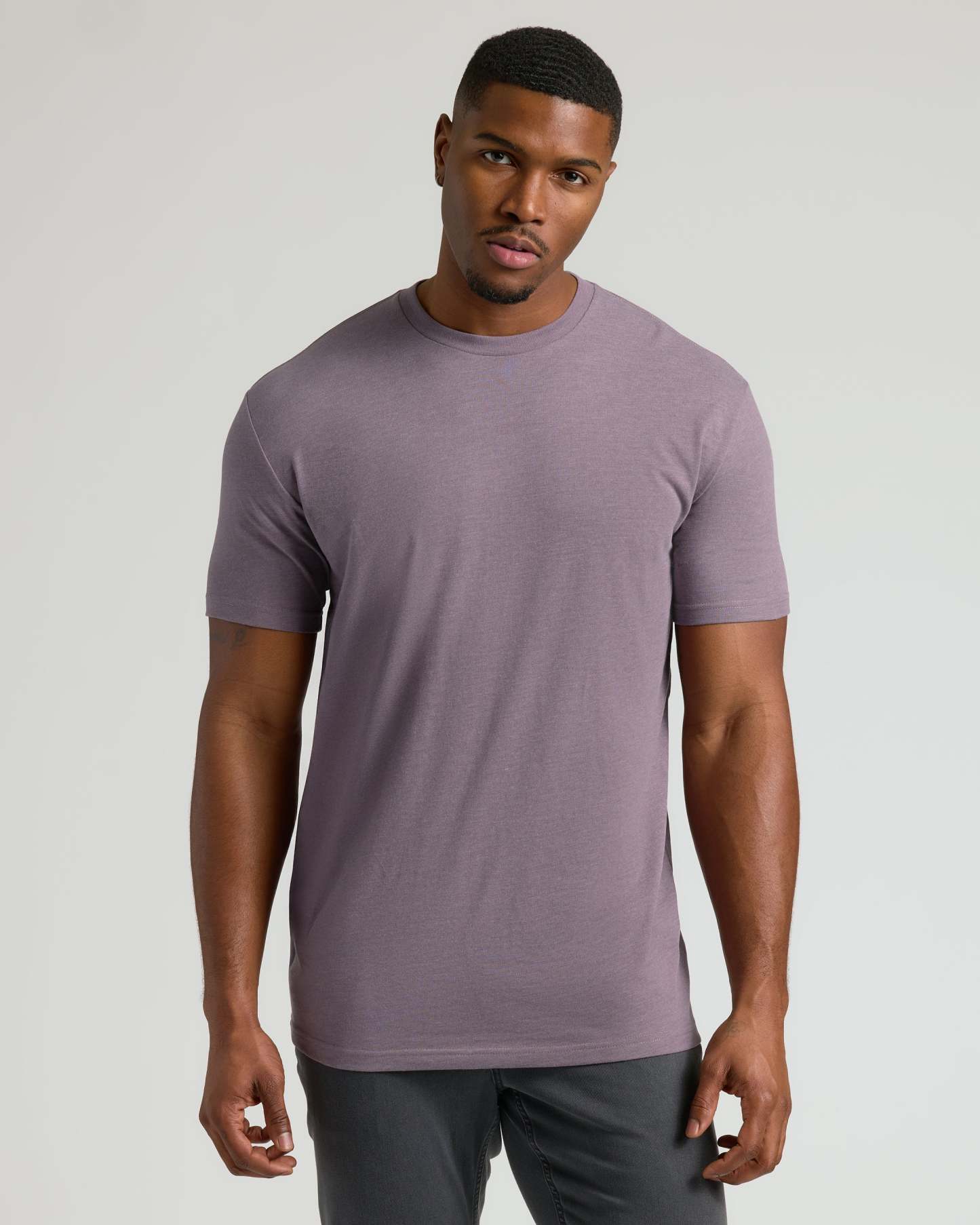 Dark Heather Amethyst Tall Straight Hem Crew Neck T-Shirt-VibeCloset