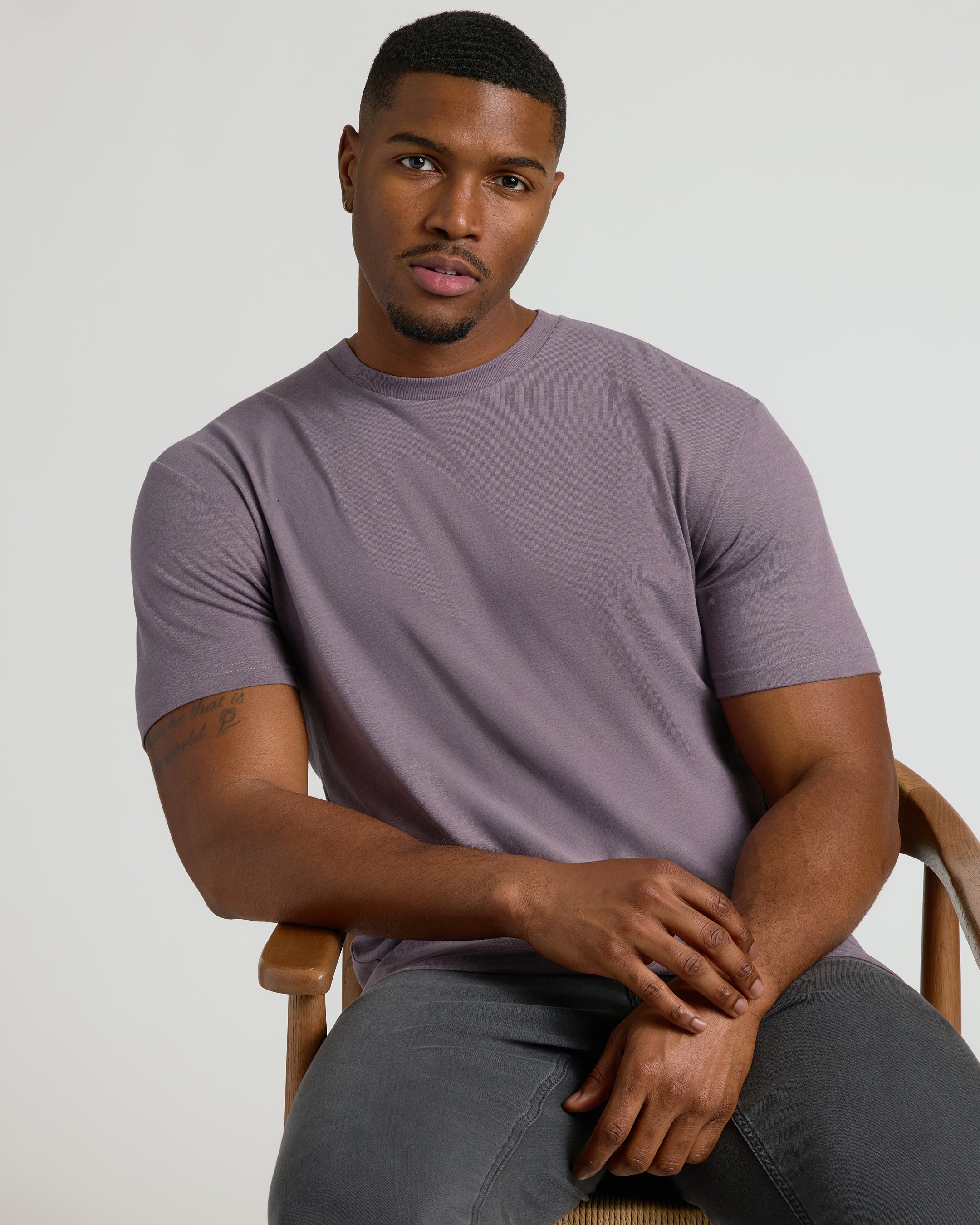 Dark Heather Amethyst Tall Straight Hem Crew Neck T-Shirt-VibeCloset