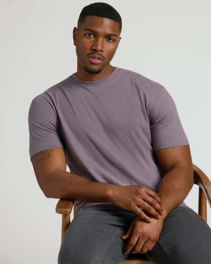 Dark Heather Amethyst Tall Straight Hem Crew Neck T-Shirt-VibeCloset