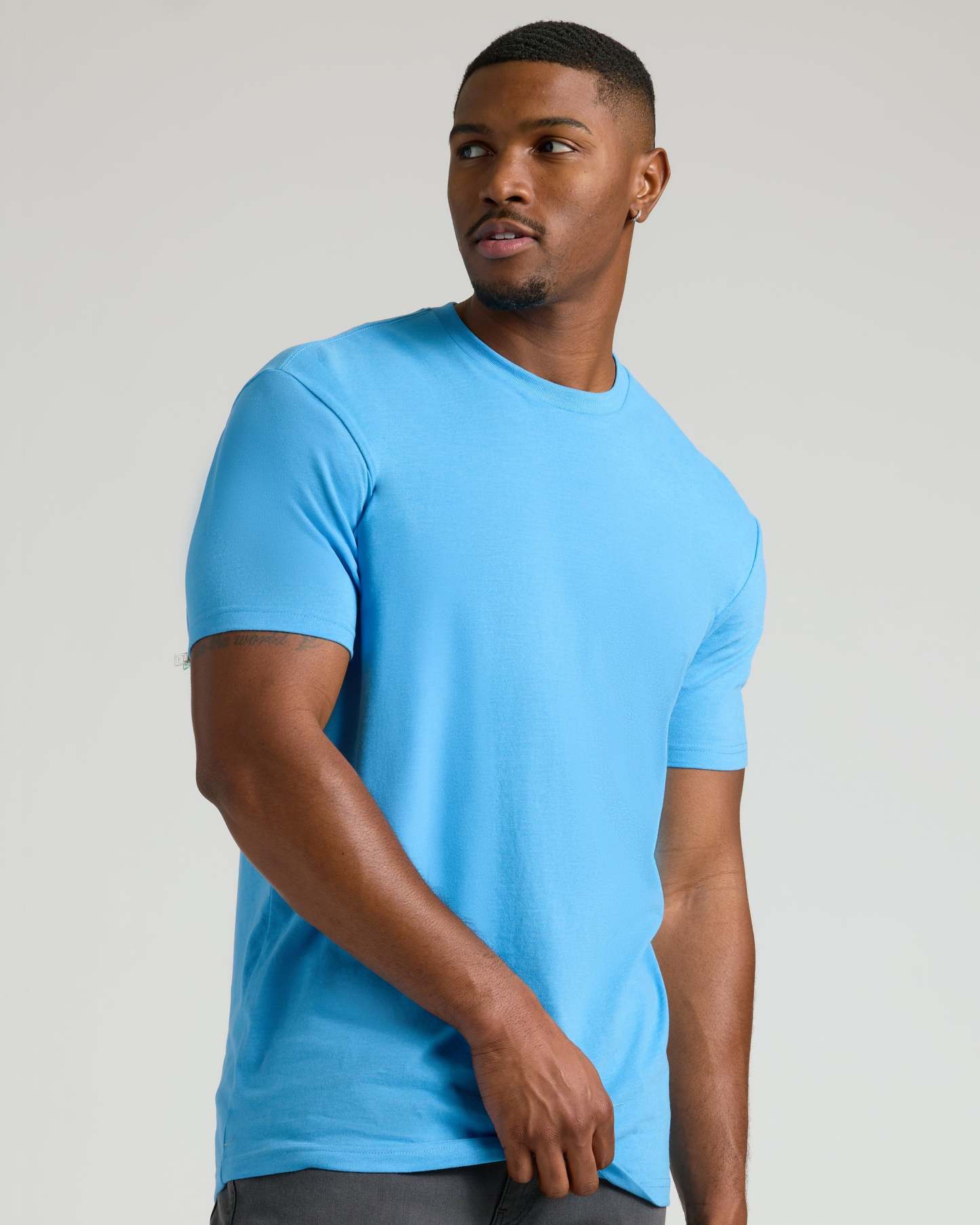 Dark Heather Bahama Blue Tall Straight Hem Crew Neck T-Shirt-VibeCloset