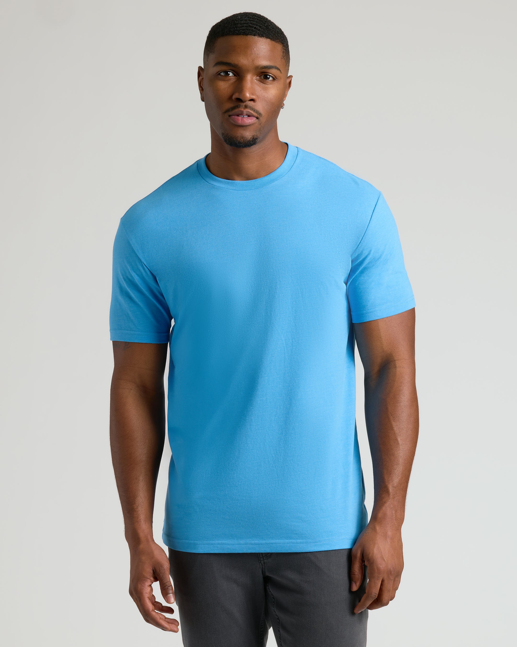 Dark Heather Bahama Blue Tall Straight Hem Crew Neck T-Shirt-VibeCloset