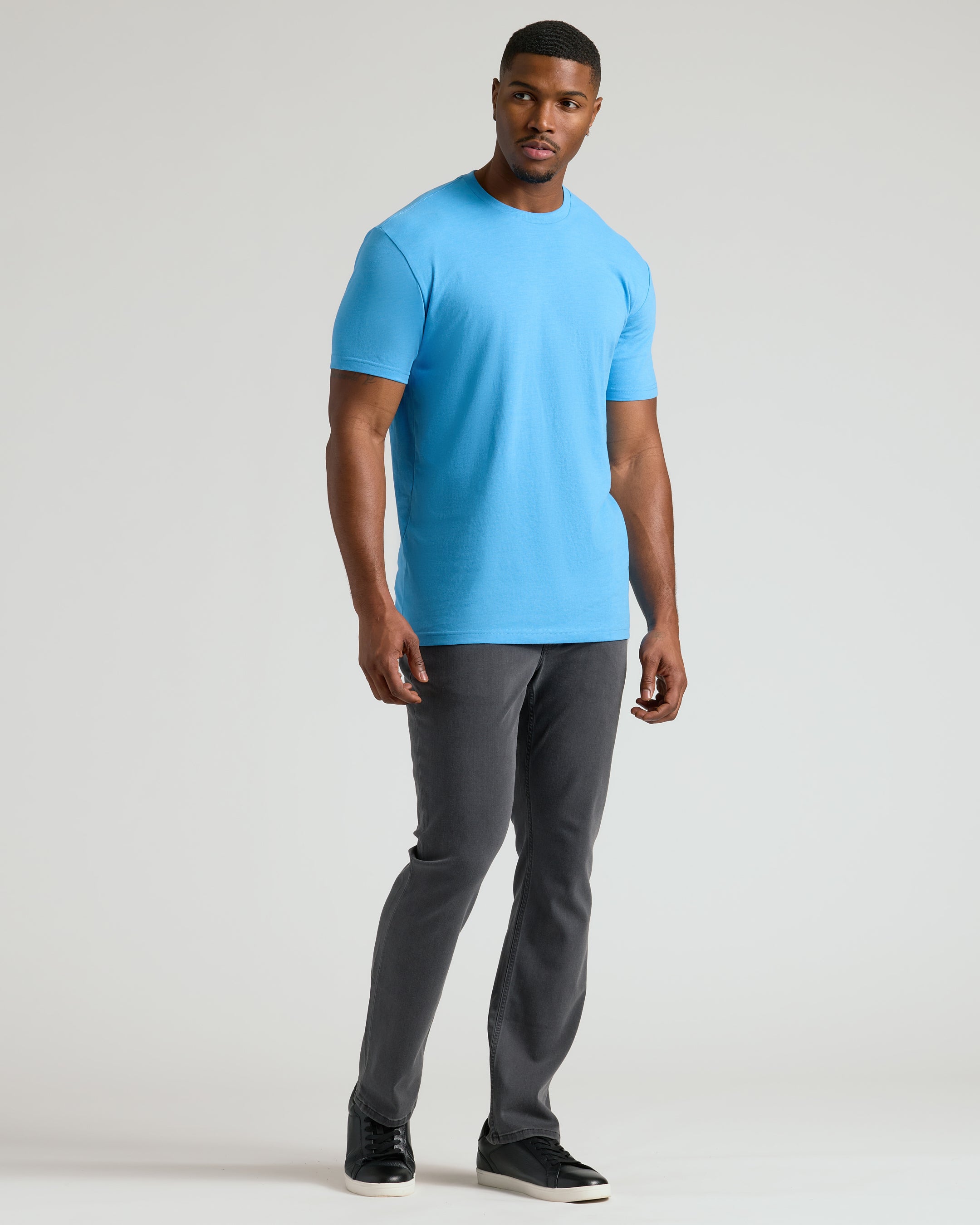 Dark Heather Bahama Blue Tall Straight Hem Crew Neck T-Shirt-VibeCloset