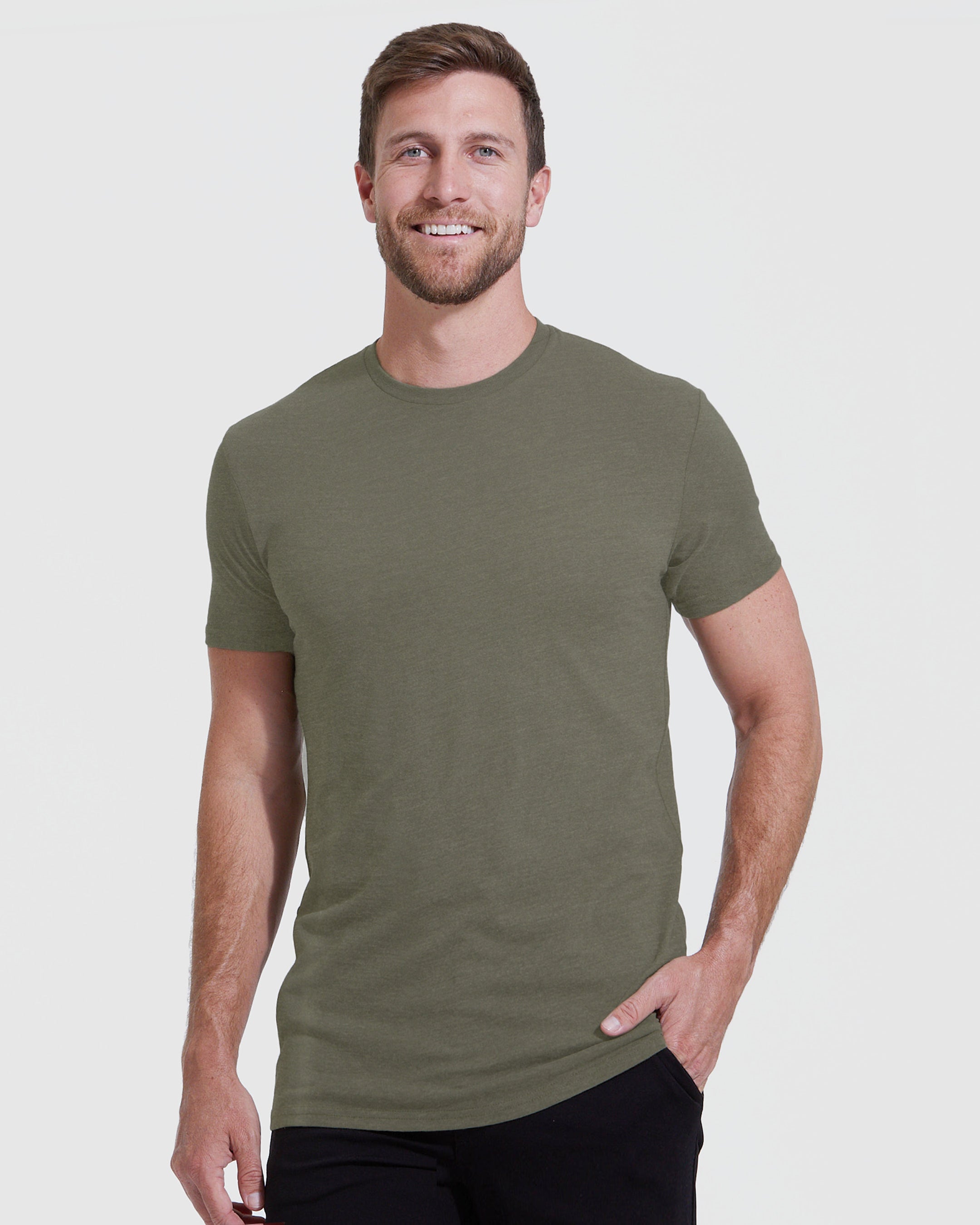 Heather Military Green Tall Straight Hem Crew Neck T-Shirt-VibeCloset