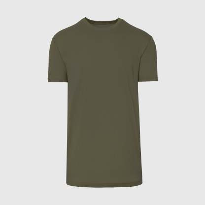 Military Green Tall Straight Hem Crew Neck T-Shirt-VibeCloset